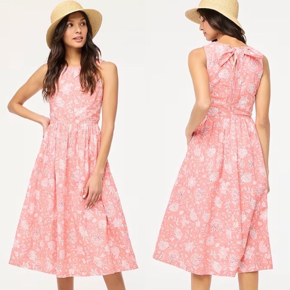 Nwt J. Crew tie‎ back midi dress in bright coral floral print womens size 0